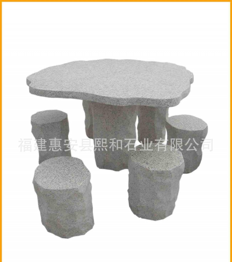 专业石头雕刻 圆雕浮雕工艺 晚霞红石桌椅 成套 惠安石雕