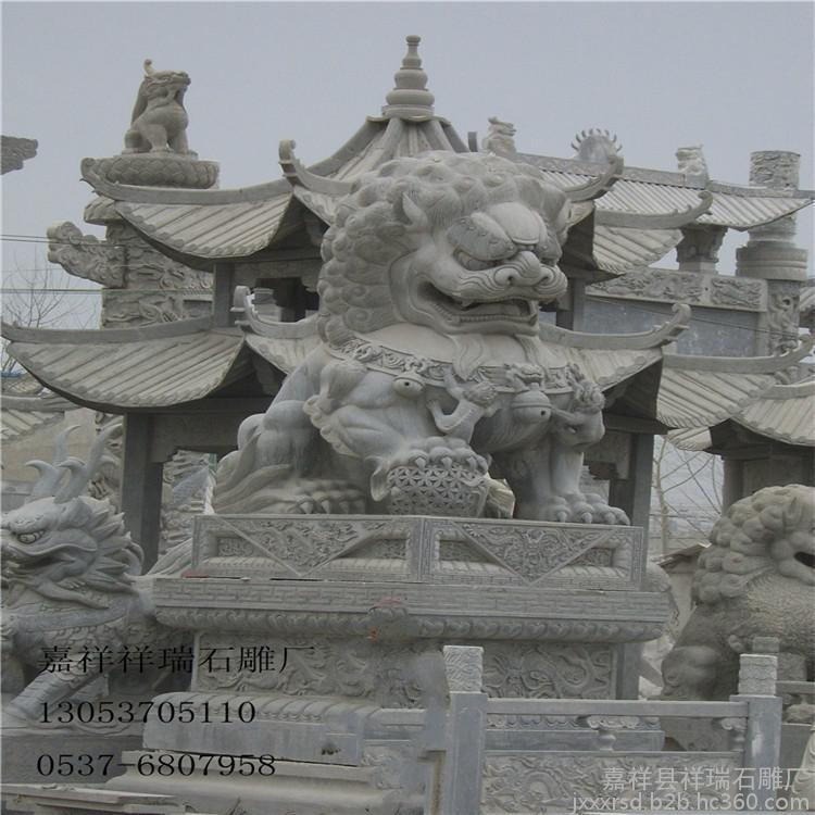 嘉祥祥瑞石雕厂专业制作寺庙石狮 公司门口摆放石狮子