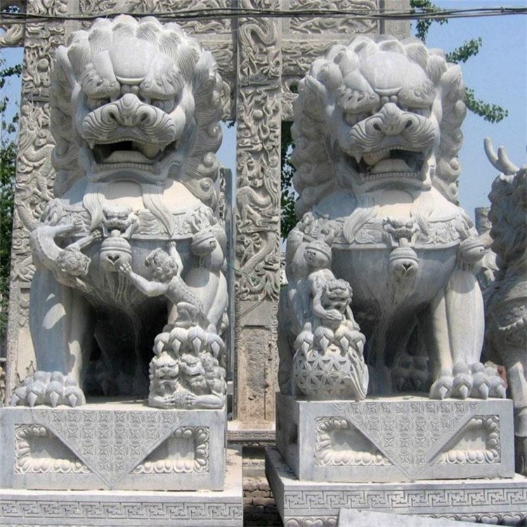 欧式风格飞狮大理石石狮子园林公园别墅花园装饰摆件