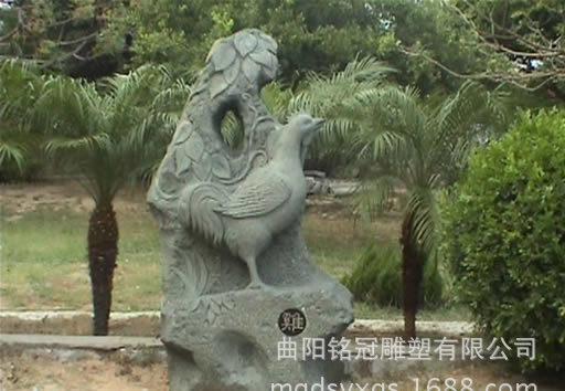 石雕十二生肖鸡 大理石动物生肖雕刻摆件 园林景观动物摆放