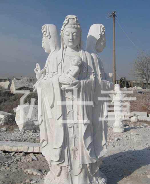 曲阳石雕厂家制作大型汉白玉三面观音雕像 石雕观音